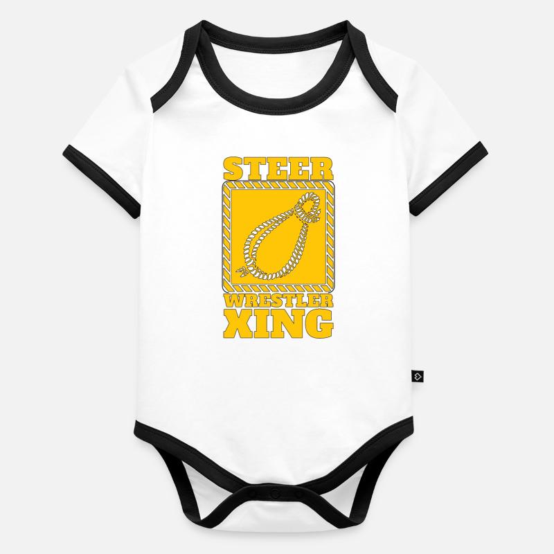 Le lutteur de bouvillon Xing aime les chevaux Lutte de bouvillon Body Bébé bio contrasté manches courtes