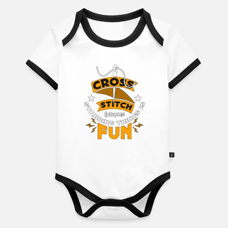 Cross Stitch Because Stabbing Things Is Stitching Organic Baby Contrasting Bodysuit
