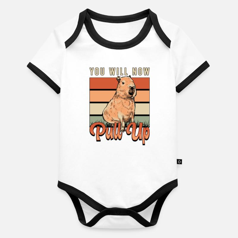 Capybara You Will Now Pull Up Retro Rodent Animals Baby Bio-Kurzarm-Kontrastbody