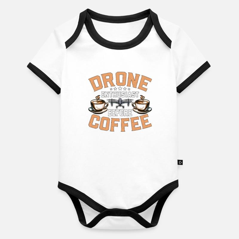 Drone Enthusiast Before Aviation Coffee Lover Baby Bio-Kurzarm-Kontrastbody