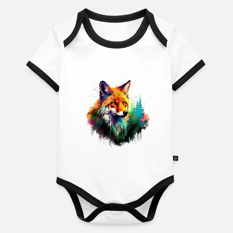 Watercolor Fox, Fox Organic Baby Contrasting Bodysuit