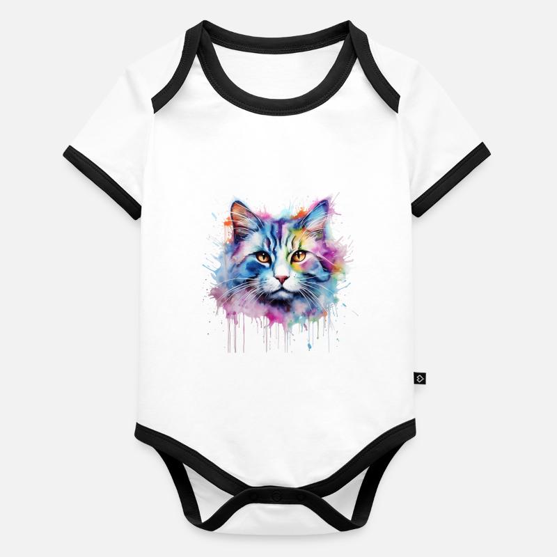 Katze, Maine Coon, langhaarig Baby Bio-Kurzarm-Kontrastbody