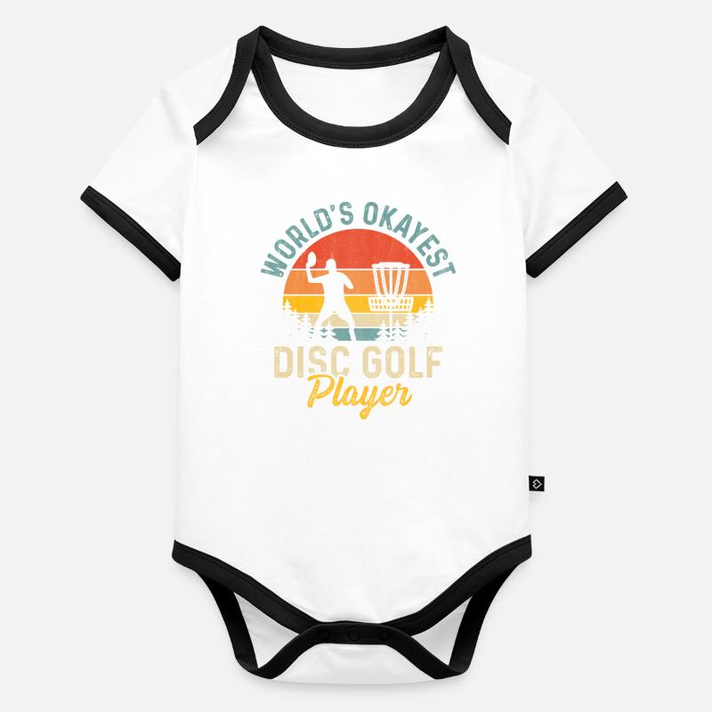 Retro Sunset Worlds Okayest Disc Golf Player Baby Bio-Kurzarm-Kontrastbody
