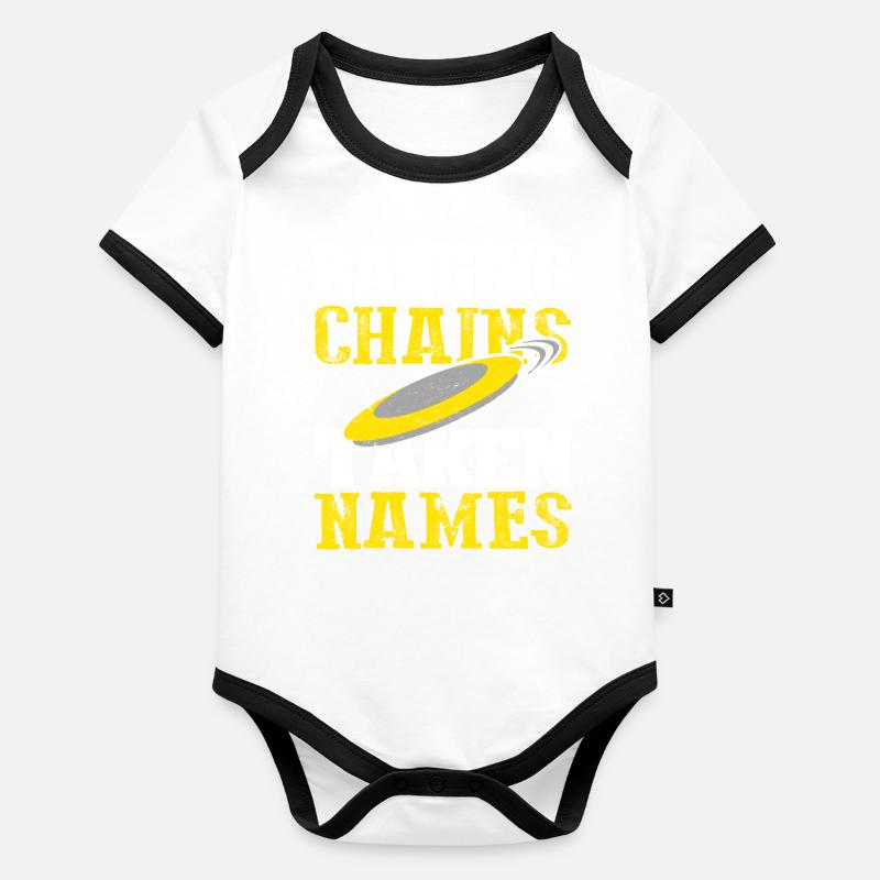 Retro Sunset Banging Chains prend des noms Disc Golf Body Bébé bio contrasté manches courtes