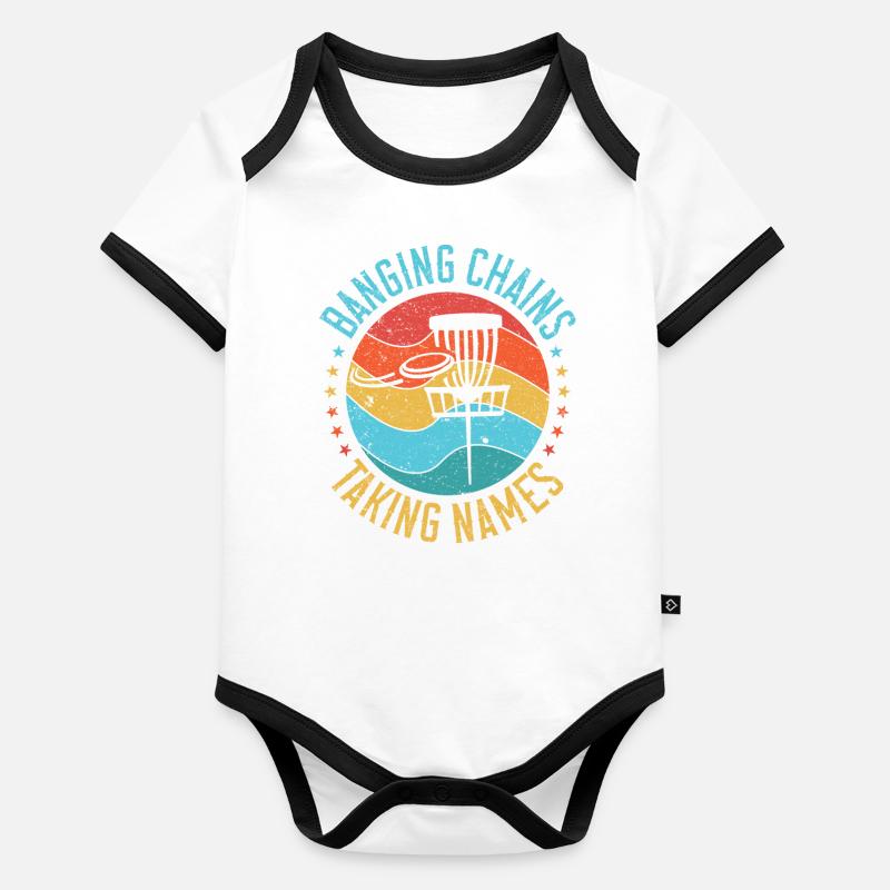 Retro Sunset Banging Chains prend des noms Disc Golf Body Bébé bio contrasté manches courtes