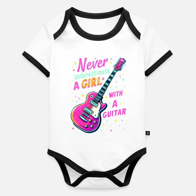 Mädchen mit Gitarre Baby Bio-Kurzarm-Kontrastbody