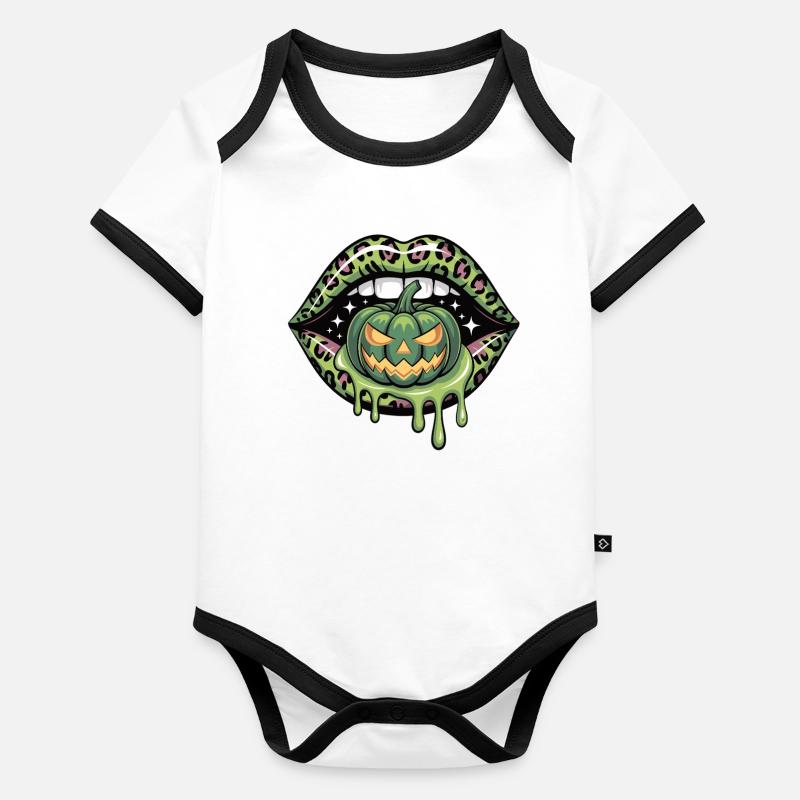 Lèvres léopard Halloween Body Bébé bio contrasté manches courtes