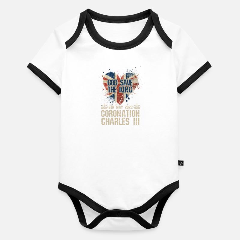 Couronnement du roi britannique Charles Angleterre Drapeau Body Bébé bio contrasté manches courtes