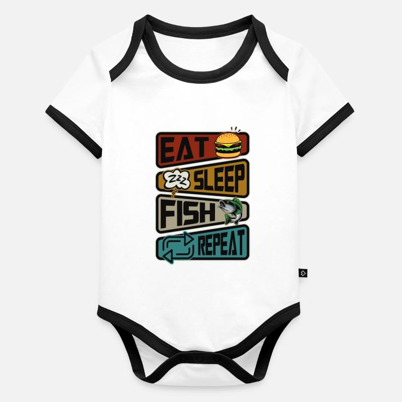 Drôle de pêche Manger Dormir Poisson Répéter La pêche Body Bébé bio contrasté manches courtes