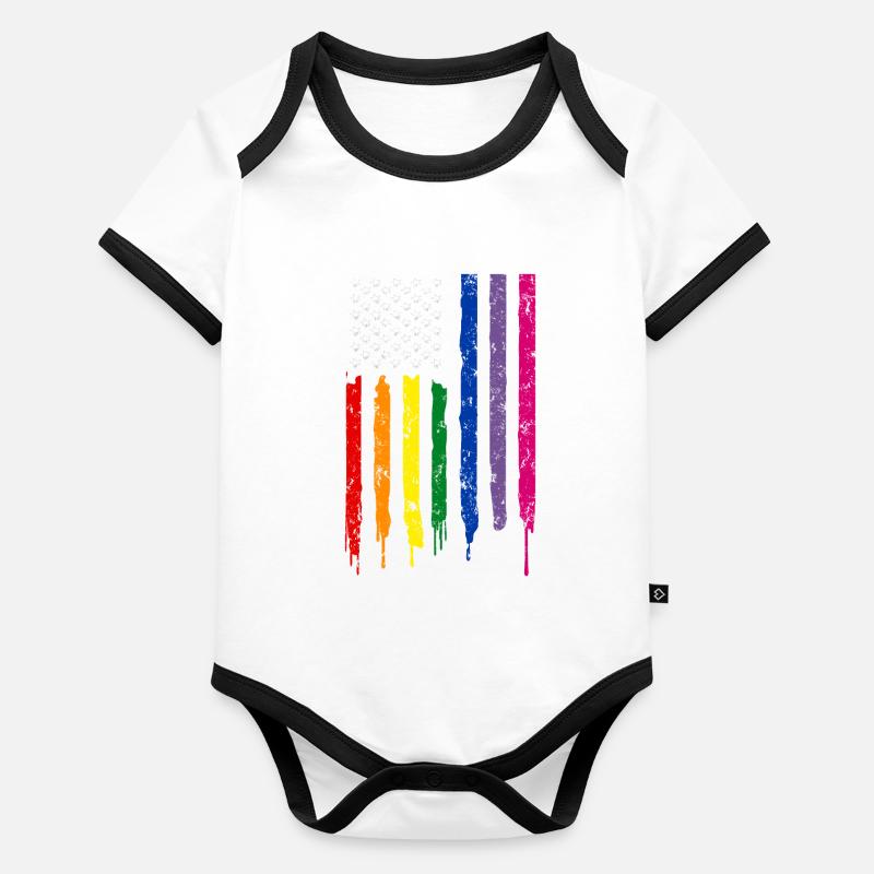 Drapeau américain LGBTQ. Body Bébé bio contrasté manches courtes