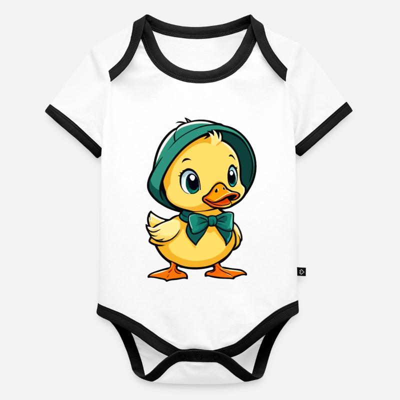 Petit canard mignon, bébé canard - Body Bébé bio contrasté manches courtes - undefined