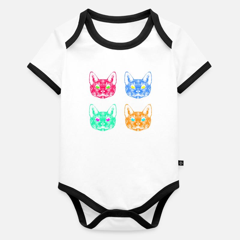 Vier Farben Katzen / Cats like Warhol Baby Bio-Kurzarm-Kontrastbody