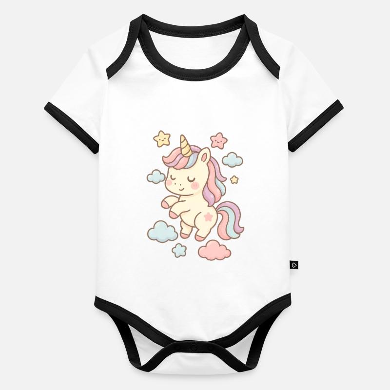 Schöne Einhorn-Illustration mit Pastellmuster Baby Bio-Kurzarm-Kontrastbody
