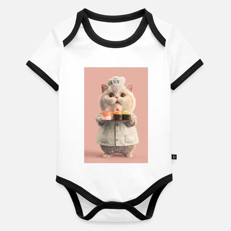 Chat Sushi Pastel Chef Body Bébé bio contrasté manches courtes