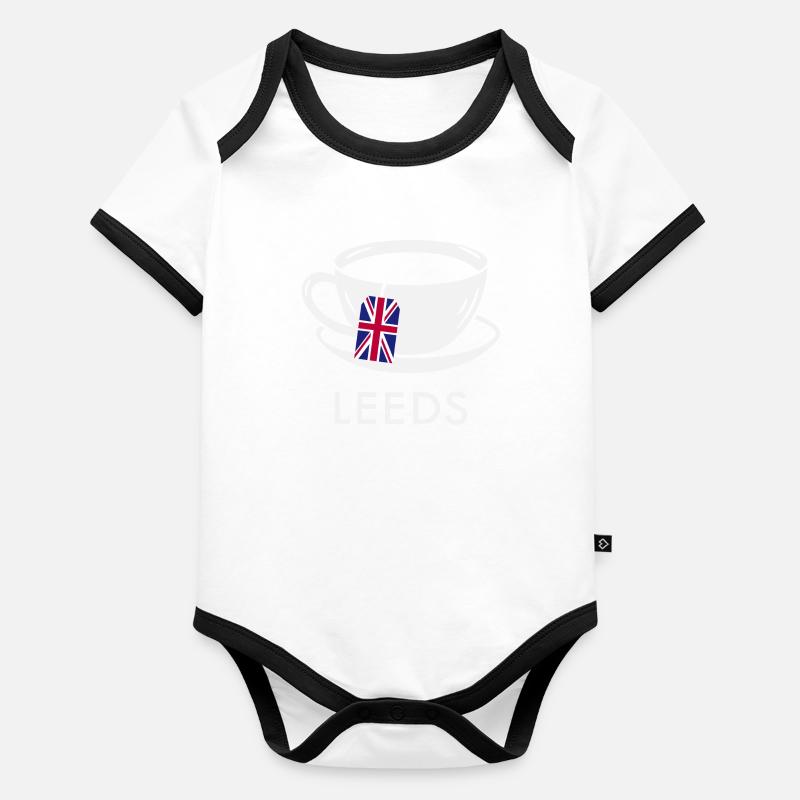 Leeds Teacup UK Flag Sachet de thé Body Bébé bio contrasté manches courtes