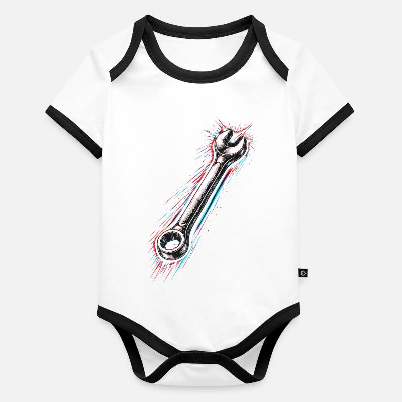 Wrench Tool Mechanic Design Organic Baby Contrasting Bodysuit