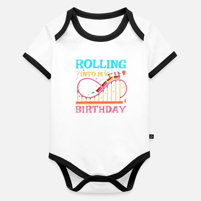 Roller Coaster Kid - Rolling Into My 7th Birthday Baby Bio-Kurzarm-Kontrastbody