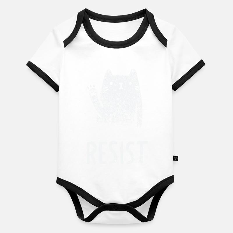 Illustration du chat blanc ondulant Body Bébé bio contrasté manches courtes