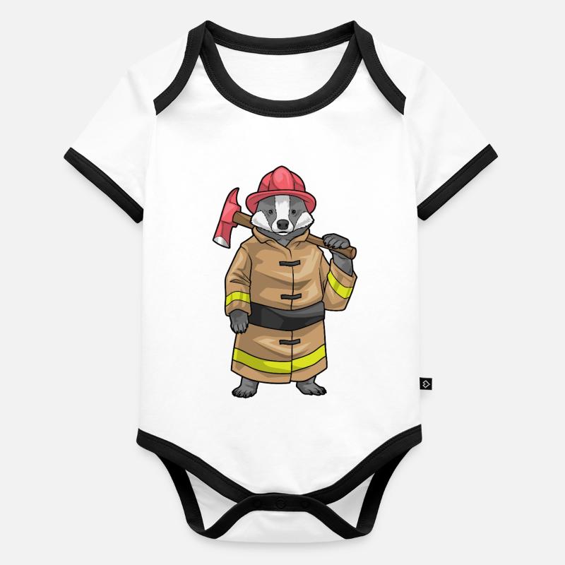 Badger Pompier Hache Brigade de pompiers Body Bébé bio contrasté manches courtes