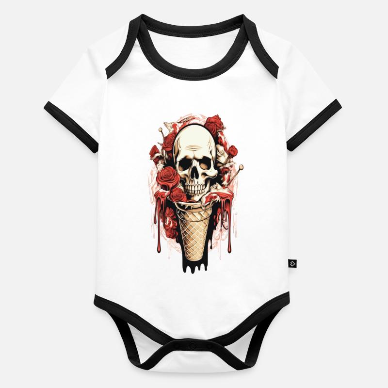 Cornet de glace tête de mort avec roses et cire Body Bébé bio contrasté manches courtes