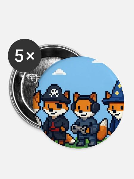 Pixelart Fuchsgruppe in Fantasiewelt - Buttons mittel 32 mm (5er Pack) - Weiß