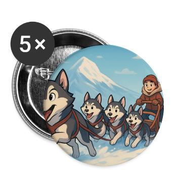 Winter Huskies Schlitten Bergrennen - Buttons mittel 32 mm (5er Pack) - Weiß - Vorne