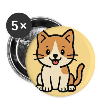 Chat - Lot de 5 moyens badges (32 mm) - blanc - Devant