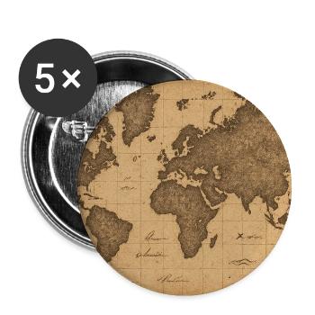 Carte du monde vintage Sépia nautique - Lot de 5 moyens badges (32 mm) - blanc - Devant