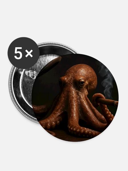 Oktopus Smoking Chic Hut - Buttons mittel 32 mm (5er Pack) - Weiß
