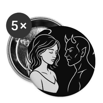 Angel & Devil – Conception artistique à double ligne - Lot de 5 moyens badges (32 mm) - blanc - Devant