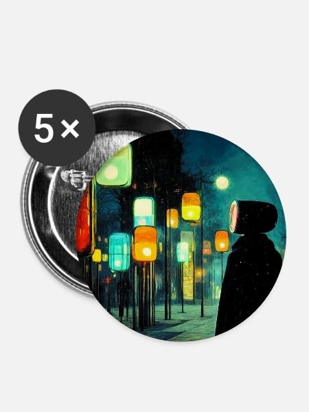 Nachtlampenpfad im Neonlicht Ampelmännchen - Buttons mittel 32 mm (5er Pack) - Weiß