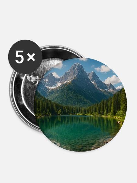 Bergseepfad im Wald - Buttons mittel 32 mm (5er Pack) - Weiß
