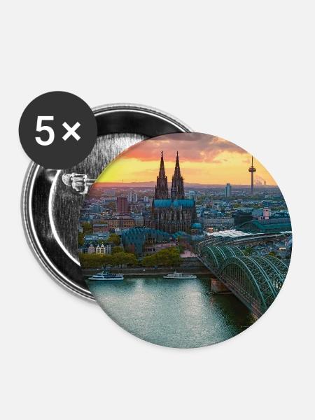 Kölner Dom im Abendlicht - Buttons mittel 32 mm (5er Pack) - Weiß