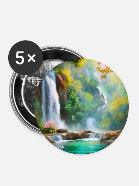 Dschungelwasserfall Traum - Buttons mittel 32 mm (5er Pack) - Weiß
