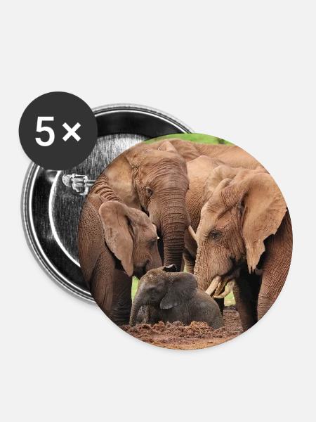 Elefantenherde badet im Wasserloch - Buttons mittel 32 mm (5er Pack) - Weiß
