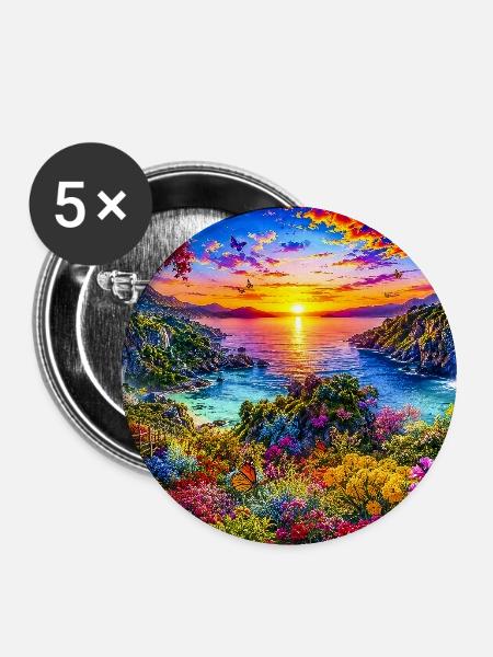 Sonnenuntergangs-Garten Pracht - Buttons mittel 32 mm (5er Pack) - Weiß