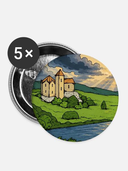 Schloss am Fluss Sonnenuntergang - Buttons mittel 32 mm (5er Pack) - Weiß