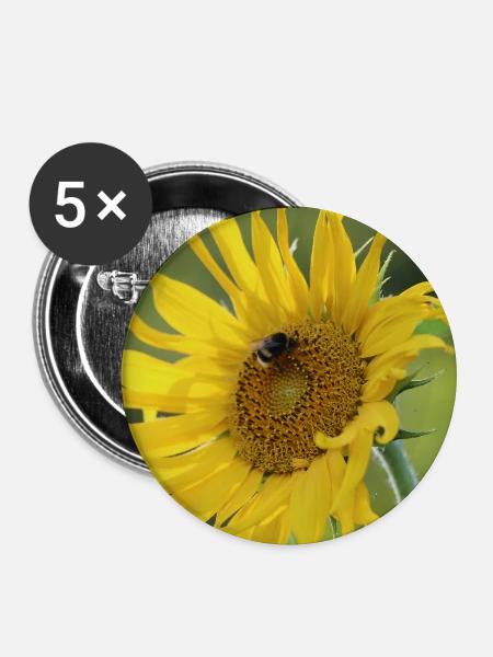 Sonnenblumen mit Hummel - Buttons mittel 32 mm (5er Pack) - Weiß