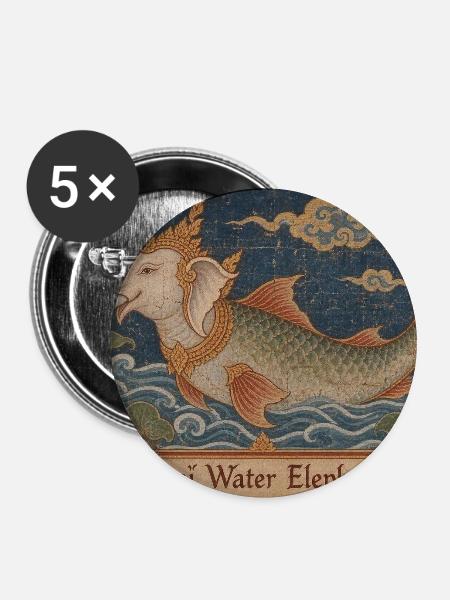 Thailändischer Wasserelefant (Chang Nam) - Buttons mittel 32 mm (5er Pack) - Weiß