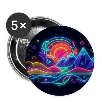 Retro Neon Neonlandschaft Berg & Sonne - Buttons mittel 32 mm (5er Pack) - Weiß - Vorne