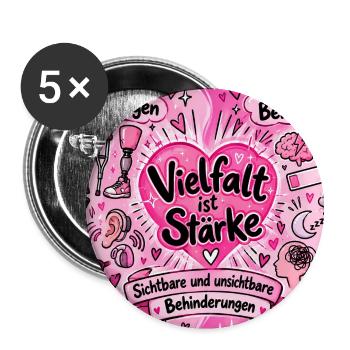 Vielfalt ist Stärke Herzdesign - Buttons mittel 32 mm (5er Pack) - Weiß - Vorne