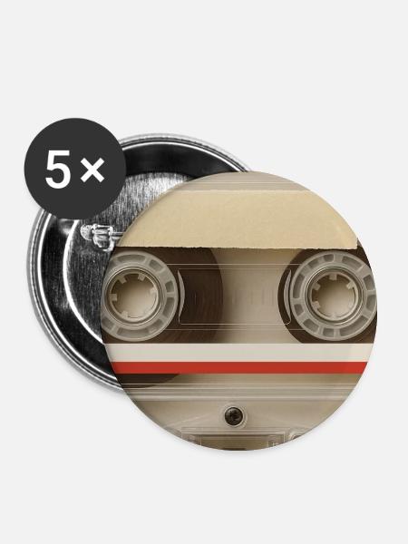 Transparente Kassette – Retro Mixtape - Buttons mittel 32 mm (5er Pack) - Weiß