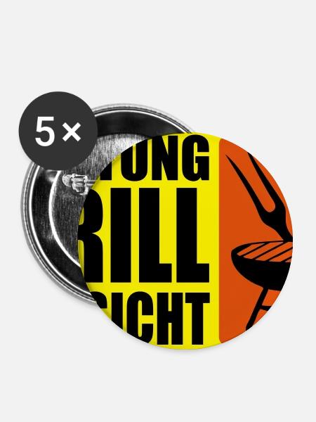 ACHTUNG GRILL-AUFSICHT - Buttons mittel 32 mm (5er Pack) - Weiß