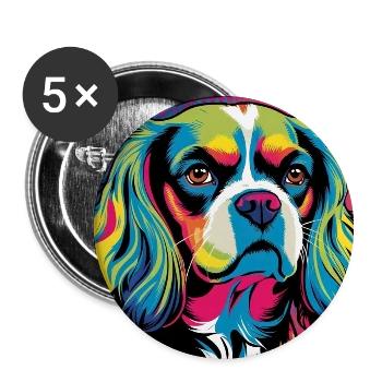 Chien cavalier king charles stylisé - Lot de 5 moyens badges (32 mm) - blanc - Devant