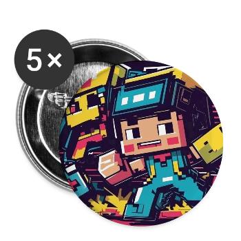 Voxel Gaming Held mit Retro-Design - Buttons mittel 32 mm (5er Pack) - Weiß - Vorne