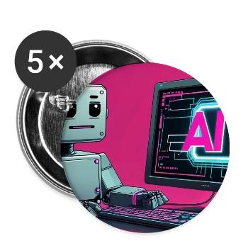 Futuristic AI Robot and Tech Screen - Buttons medium 1.26"/32 mm (5-pack) - white - Front
