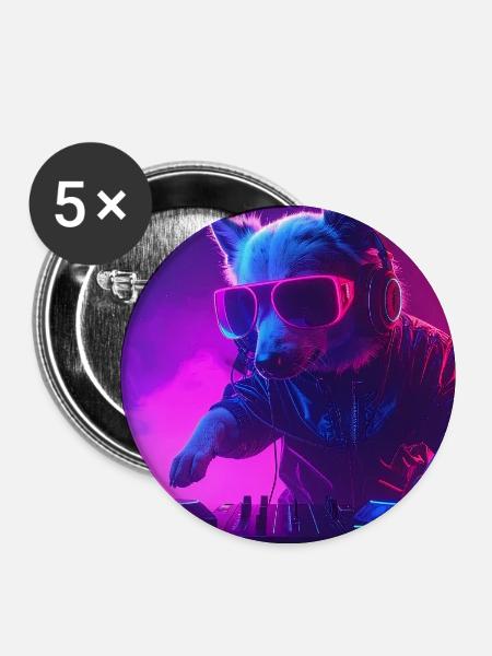 DJ Hund - Buttons mittel 32 mm (5er Pack) - Weiß
