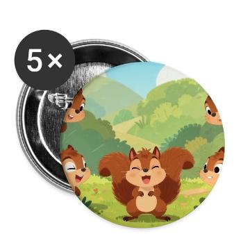 Amis écureuils jouant à cache-cache dans la forêt - Lot de 5 moyens badges (32 mm) - blanc - Devant
