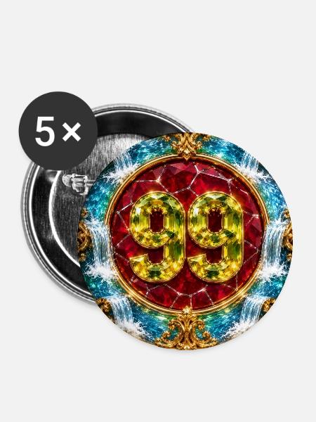 99 in Kristallrahmen - Buttons mittel 32 mm (5er Pack) - Weiß