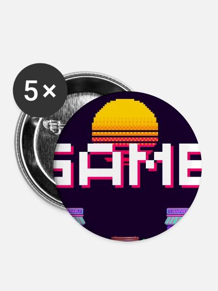 Retro Pixel Game Sunset Design - Buttons mittel 32 mm (5er Pack) - Weiß